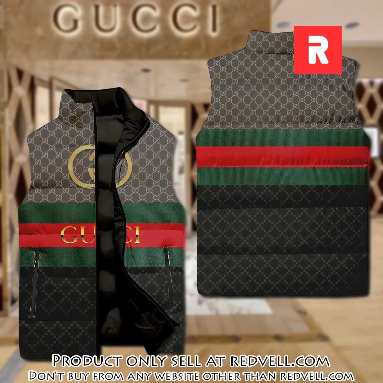 Gucci brown monogram luxury brand 3d sleeveless down jacket rv5338253